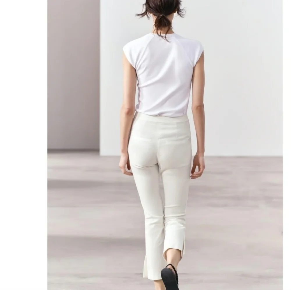 Zara ZW Collection White Tailored Stretch Ankle Cropped Pants NWT Size S